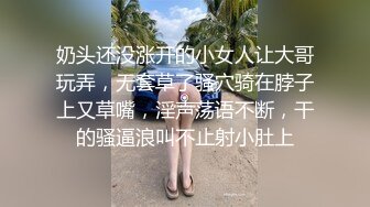 奶头还没涨开的小女人让大哥玩弄，无套草了骚穴骑在脖子上又草嘴，淫声荡语不断，干的骚逼浪叫不止射小肚上